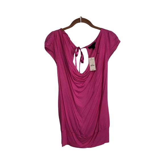 Express Fuchsia Short Sleeve Tie-Back Top - Picture 1 of 4